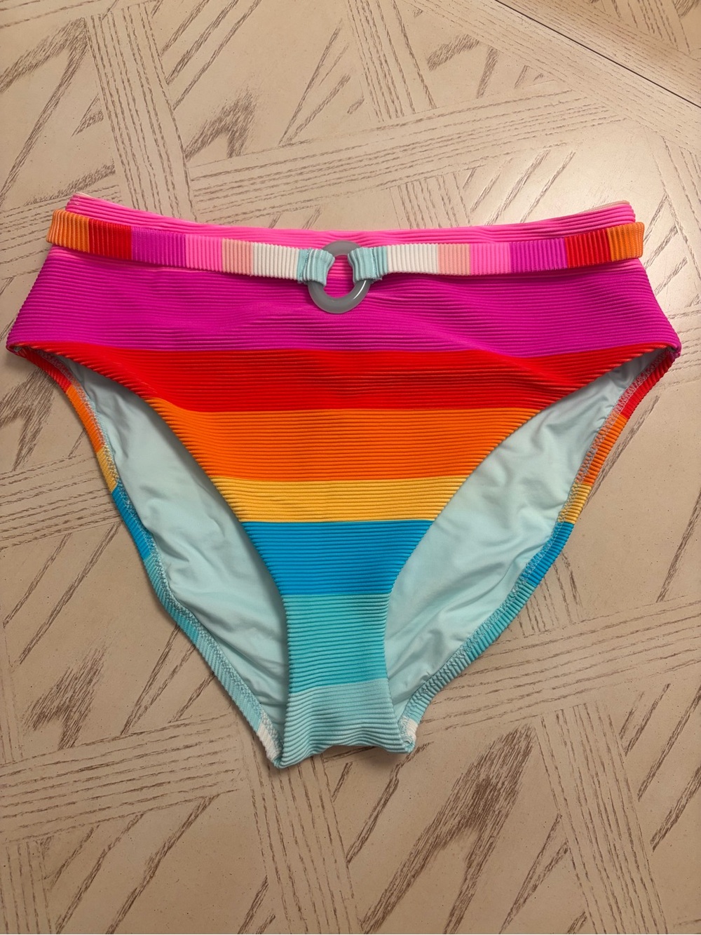 Trina Turk Ribbed Rainbow Stripe Bikini Bottoms Size 10 NWT